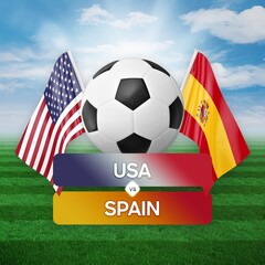 Naklejka premium USA vs Spain national teams soccer football match competition concept.