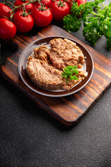 tuna canned fish seafood fresh delicious snack healthy meal food snack diet on the table copy space food background rustic top view