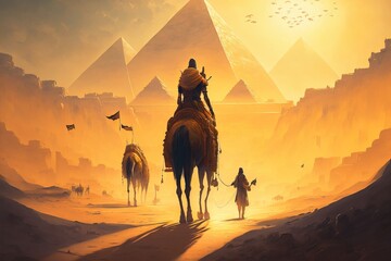 A journey to the great pyramid. Fantasy scenery. concept art - obrazy, fototapety, plakaty