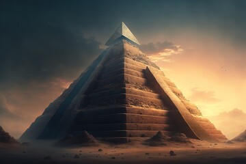 Futuristic Pyramid. Fantasy scenery. Sci-fi - obrazy, fototapety, plakaty