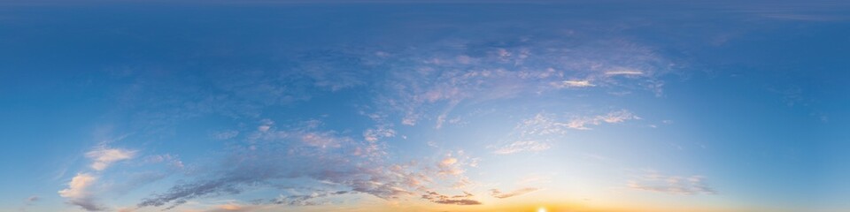 Naklejka na ściany i meble Dark blue sunset sky panorama with pink Cirrus clouds. Seamless