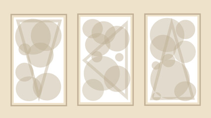 background with three frames and abstract in beige color