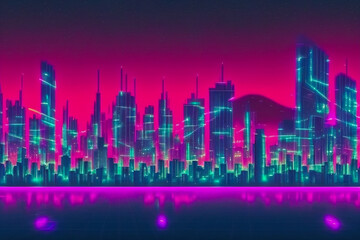 Fototapeta na wymiar City panorama in synthwave style