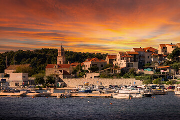 Naklejka premium Sunset over Cavtat. Cavtat - is a little town in Dalmatia, Croatia.