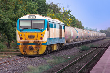 Fototapeta na wymiar Freight train by diesel locomotive on the railway.