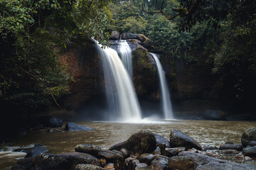 Fototapeta na wymiar A waterfall called Haew Narok in a beautiful forest in the midst of nature at Khao Yai National Park, Thailand