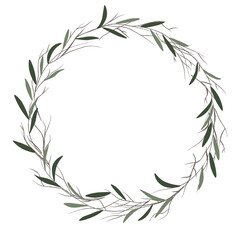 floral leaves botanica circle for wedding card, testures, DIY craft and natural fation design on white background,  Frame design in a linear style.  Vector illustration 02