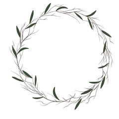 floral leaves botanica circle for wedding card, testures, DIY craft and natural fation design on white background  Frame design in a linear style. , Vector illustration 