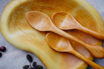 Wooden spoons, rustic wooden utensils, kitchen stuff, 
 farmhouse dish