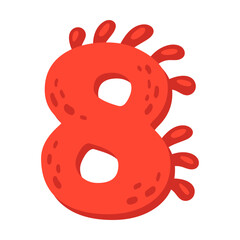 Colorful number eight with dinosaur spikes vector illustration. Figures for funny card, game or invitation on white background