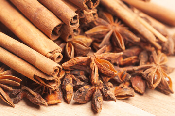 Cinnamon sticks and anise star