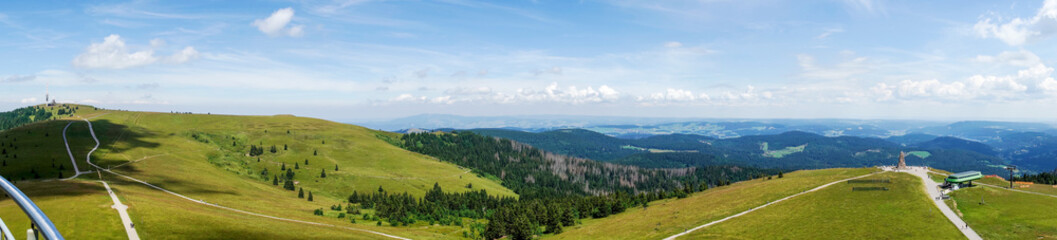 Obraz premium Panoramic view from the Feldberg tower down into the valley. Feldberg is the highest mountain in the Black Forest. Germany