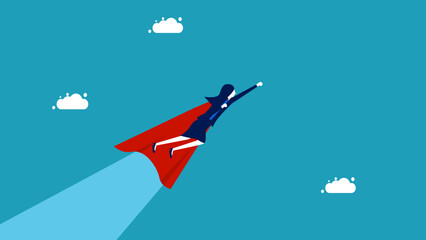 Business concept. Businesswoman superhero flying above the clouds vector