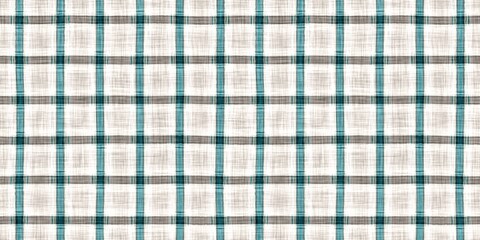  Teal rustic coastal beach house border check fabric tile. Seamless sailor flannel edging trim textile. Gingham blur rustic banner ribbon endless tape.
