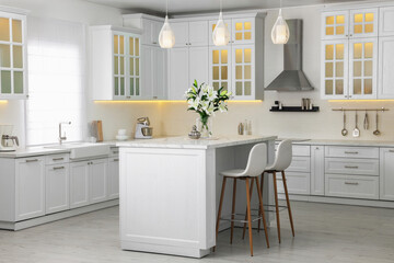 Luxury kitchen interior with new stylish furniture