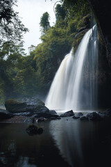 A waterfall called Haew Narok in a beautiful forest in the midst of nature at Khao Yai National Park, Thailand