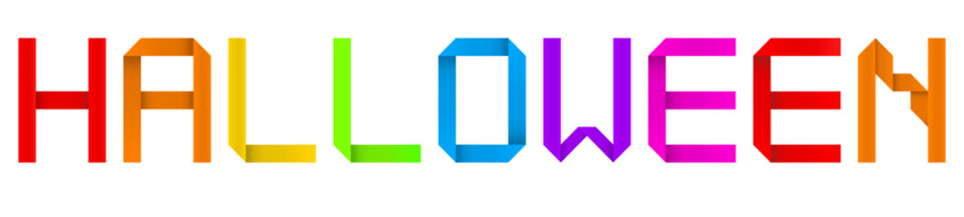 Vector concept or conceptual paper origami font forming HALLOWEEN  word, isolated on white background as a metaphor for creativity, childhood, education, learning, craft, happiness and joy