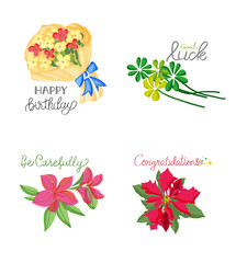 Flower language and illustration bouquet clover azalea poinsettia