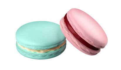 Two french macarons with different colors and flavors