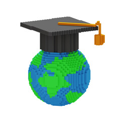 Graduation World 3D Voxel Illustration Brand Logo Editable