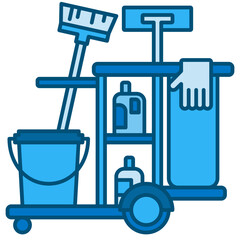 cleaning cart blue line icon