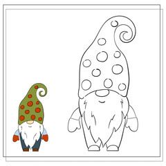 Coloring book for children. Cartoon Christmas Gnome