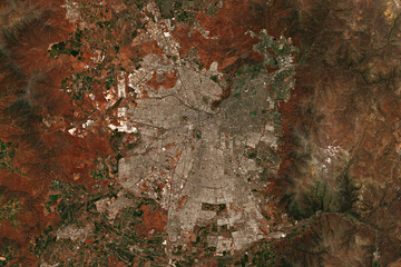 High resolution satellite image Santiago de Chile, the capital of Chile - contains modified Copernicus Sentinel Data (2022) - obrazy, fototapety, plakaty