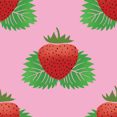 Strawberry vector seamless pattern design tile on pink