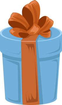 Blue Tall Round Gift Box With Brown Ribbon