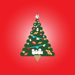 christmas tree on red background