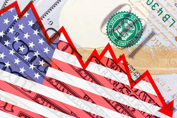 Downtrend on the background of the US dollar. - obrazy, fototapety, plakaty