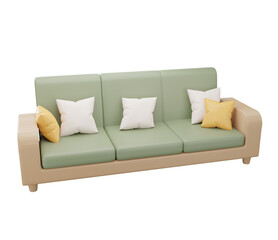 3D green armchair with pillow on transparent background. sofa. chair. Furniture for the home. 3D rendering