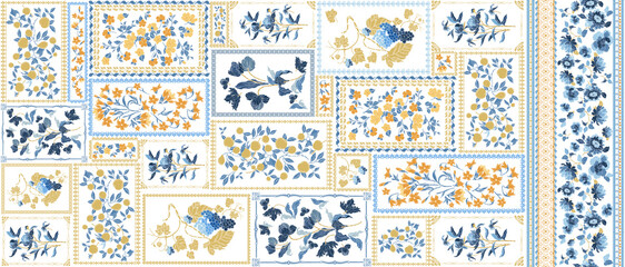 Seamless Patchwork Flowers, single border, Textile pabric print.