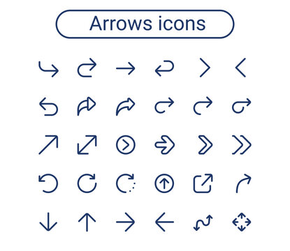 Vector Arrows Icon Set. Mini arrow outline icons set. editable stroke. 24 px. 