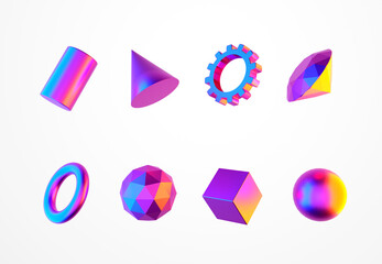 3d Colorful and Reflective Geometrical Shapes - 3D Illustration Render