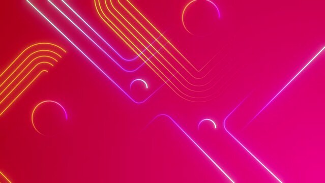 This stock motion graphics video clip of 4K Colorful Neon Lines Background  with gentle overlapping curves on seamless loops.