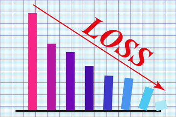Fototapeta premium Graph Showing Loss. Multi color bar with down arrow. Vector illustration EPS 10 file.