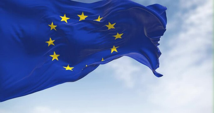 Close-up view of the European Union flag waving in the wind
