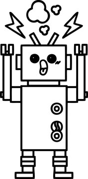 Line Drawing Cartoon Of A Robot Malfunction