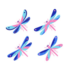 Illustration of dragonfly. Contour vector illustration for prints, clothing, packaging, stickers, logo, emblem.
