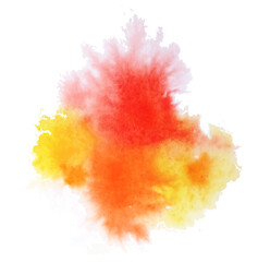 Vector image of the watercolor blot isolated on the white background with the orange,red, pink and yellow colors. Watercolor abstract background.