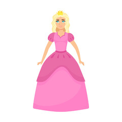 Young beautiful princess cartoon vector illustration. Elegant fairytale women in colored costume and dress