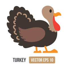 Turkey vector flat icon. Isolated sign design of gobbling bird traditionally eaten at Thanksgiving or Christmas. 