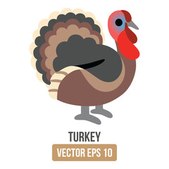 Turkey vector flat icon. Isolated sign design of gobbling bird traditionally eaten at Thanksgiving or Christmas. 
