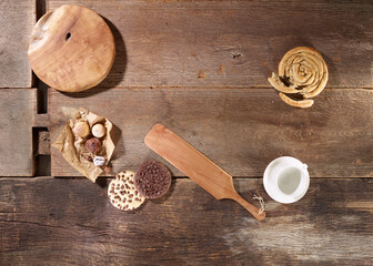 Bakery preparation on wooden background