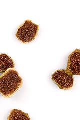 Set with delicious dried fig fruits on white background