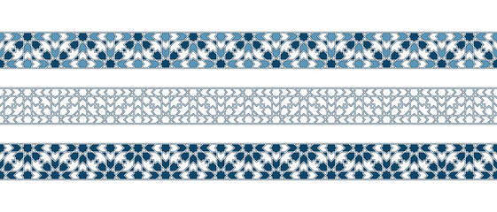 Set of borders of Islamic pattern for Ramadan greetings cards and templates. Vector illustration.