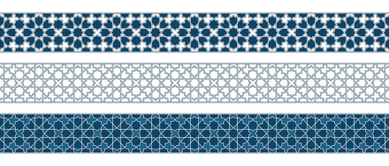 Set of borders of Islamic pattern for Ramadan greetings cards and templates. Vector illustration.