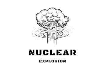 Vintage Retro Nuclear or Atom Bomb Explosion Logo Design Vector