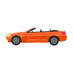 Convertible with open top. Side view of car model flat vector illustration. Auto, SUV, hatchback, sedan, pickup, convertible isolated on white